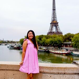 Pink P one shoulder Bow tie ribbon shirt dress